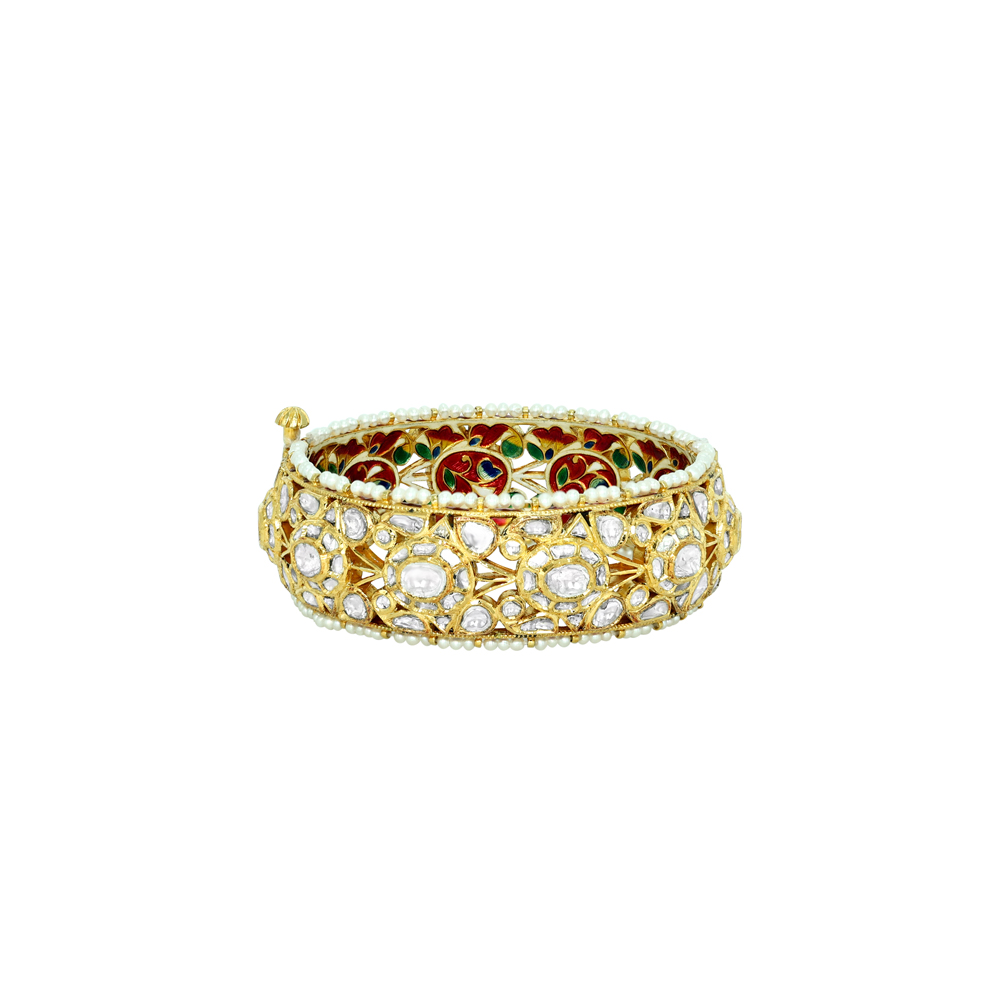 Polki Bangle with Pearl Edges and Enamel Accents